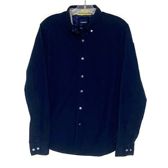 Denim & Flower Ricky Singh Polka Dots Blue Button Shirt Mens S Classic Preppy - Picture 1 of 6